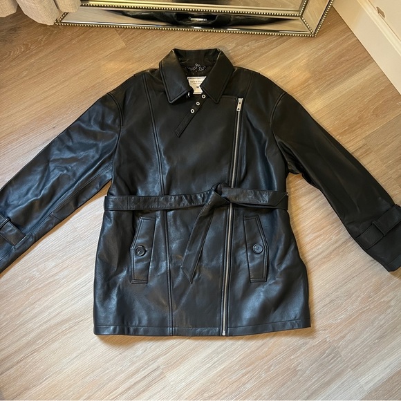 Belle & Bloom Black Leather Jacket Black Moto Trench Coat medium grunge - Picture 7 of 11